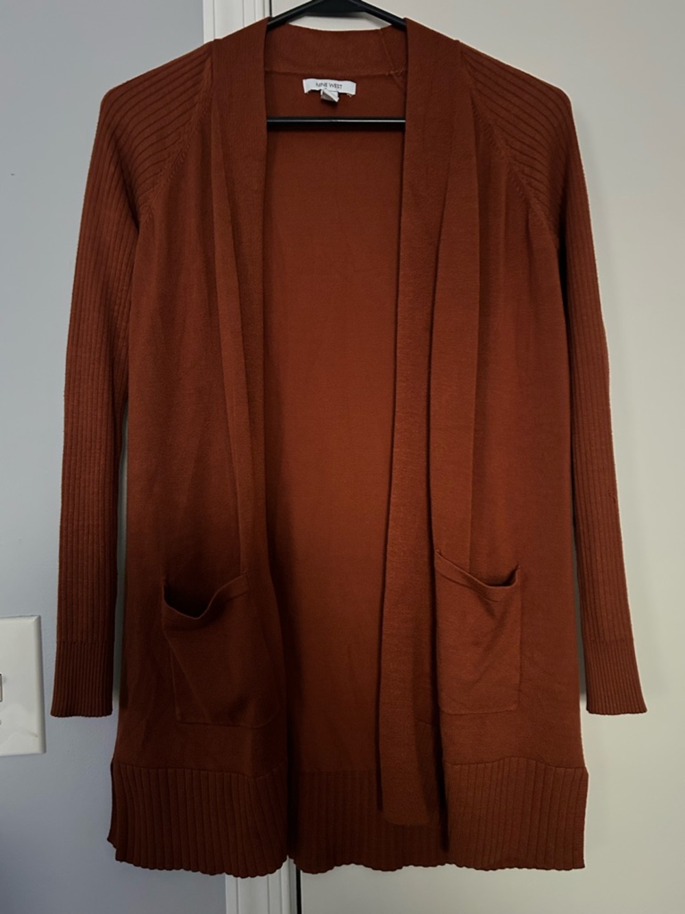 Nine West Rust Open-Front Long Cardigan